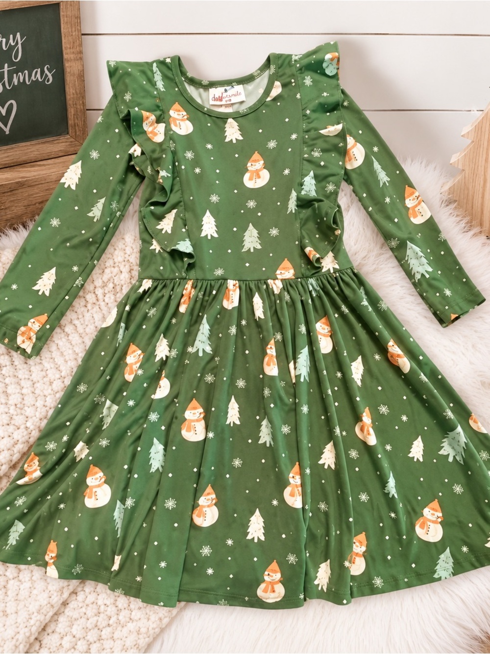 DotDotSmile Girls Holiday Christmas Dress Size 8/10 – Snowman & Tree Print